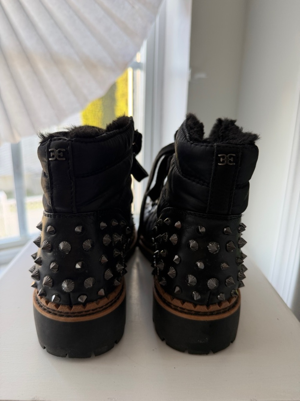 Sam Edelman Black Quilted Combat Boots with Studded Toe - Picture 2 of 3